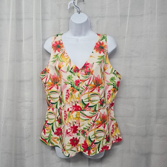 J. Crew Pink Green Floral Tropical Tank Linen Blend Beach Boho 12 - Picture 13 of 13